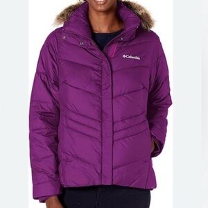 Columbia Snow Eclipse Women’s Purple Insulated Puffer Jacket Fur Hood Full Zip